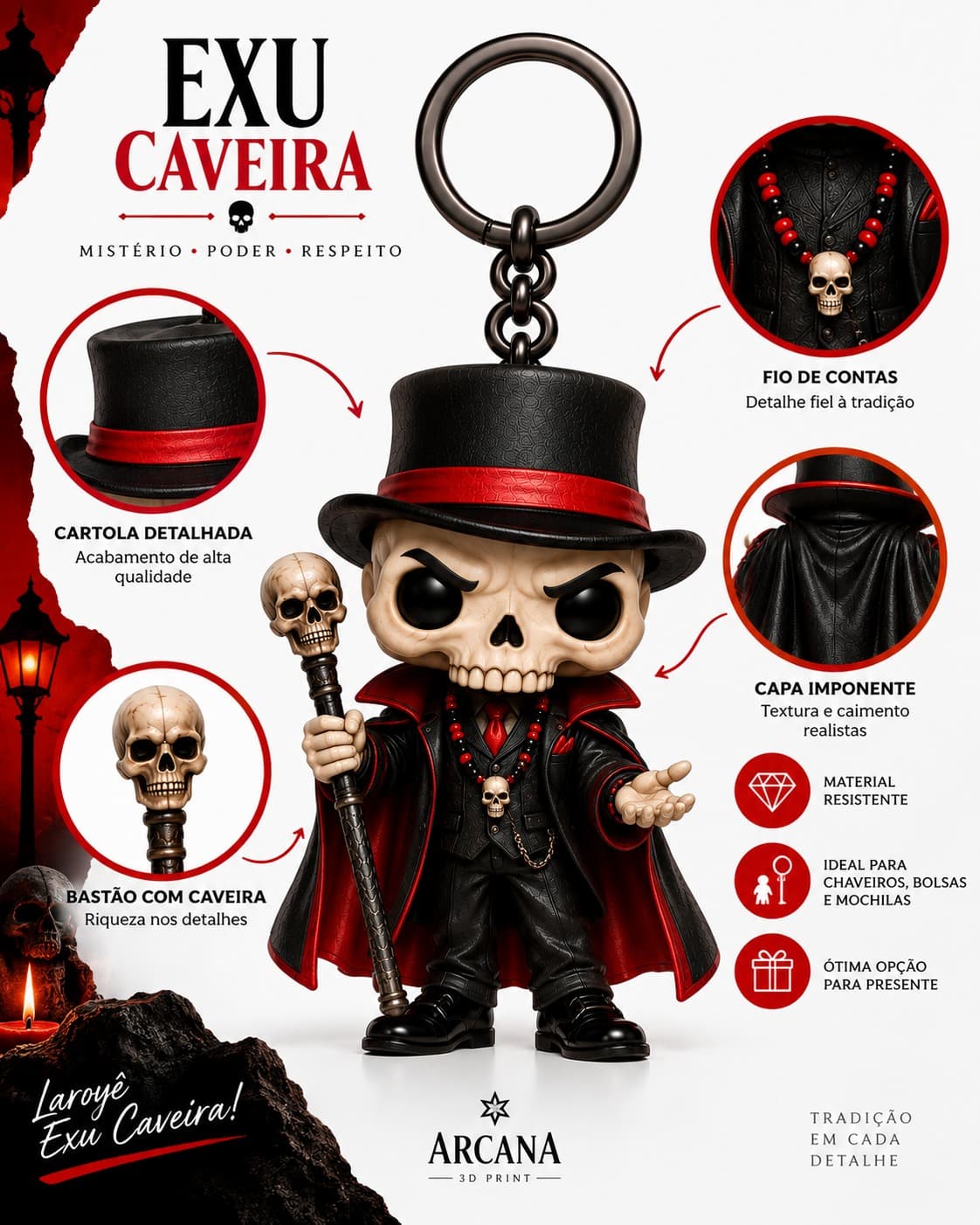 Chaveiro Exu Caveira estilo Pocket- Peça Artesanal Chaveiro Exu Caveira estilo Pocket- Peça Artesanal