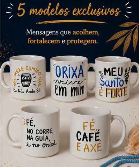 ☕ Coleção Meu Santo é Forte — Canecas de Axé ☕ Coleção Meu Santo é Forte — Canecas de Axé