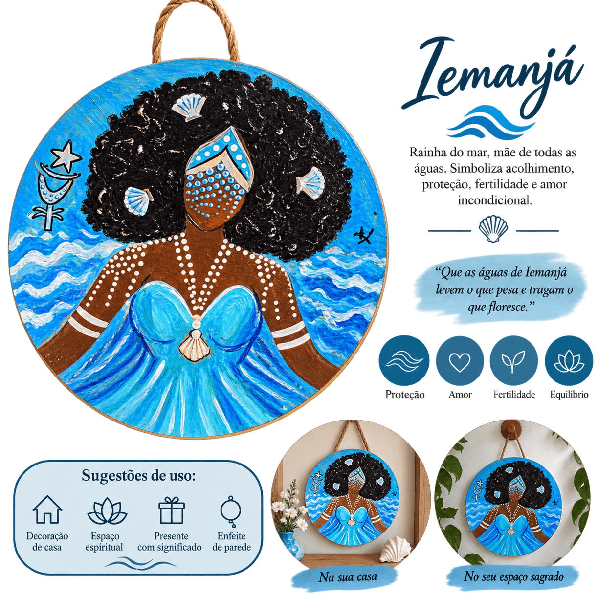 Placa Iemanjá 20 cm – Pintada à Mão Placa Iemanjá 20 cm – Pintada à Mão