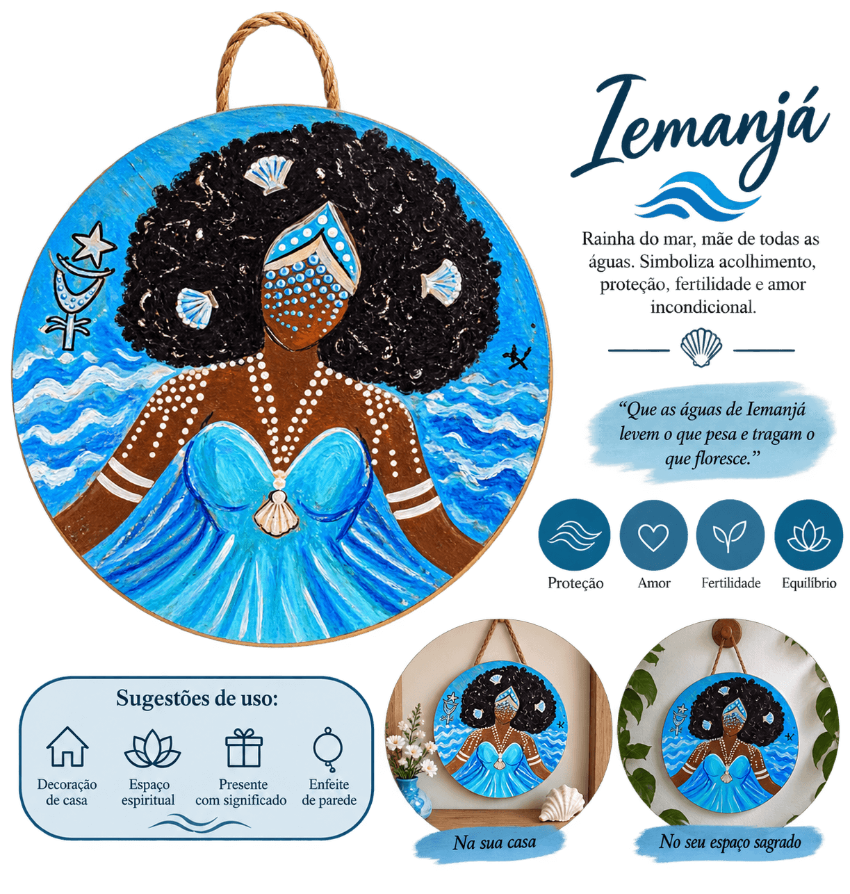 Placa Iemanjá 20 cm – Pintada à Mão Placa Iemanjá 20 cm – Pintada à Mão