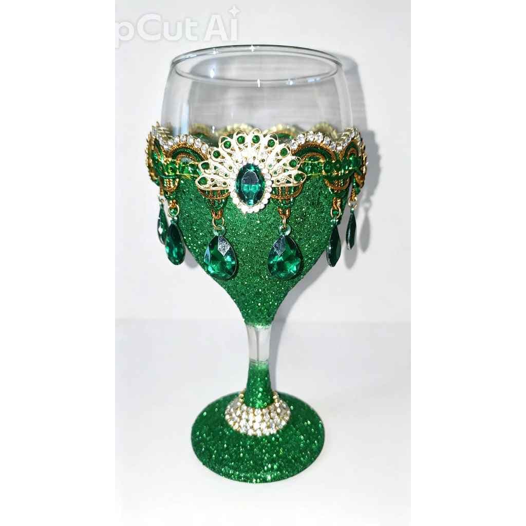 Taça para Cigana Esmeralda Artesanal Verde com Pedrarias, Strass e Detalhes Dourados Taça para Cigana Esmeralda Artesanal Verde com Pedrarias, Strass e Detalhes Dourados