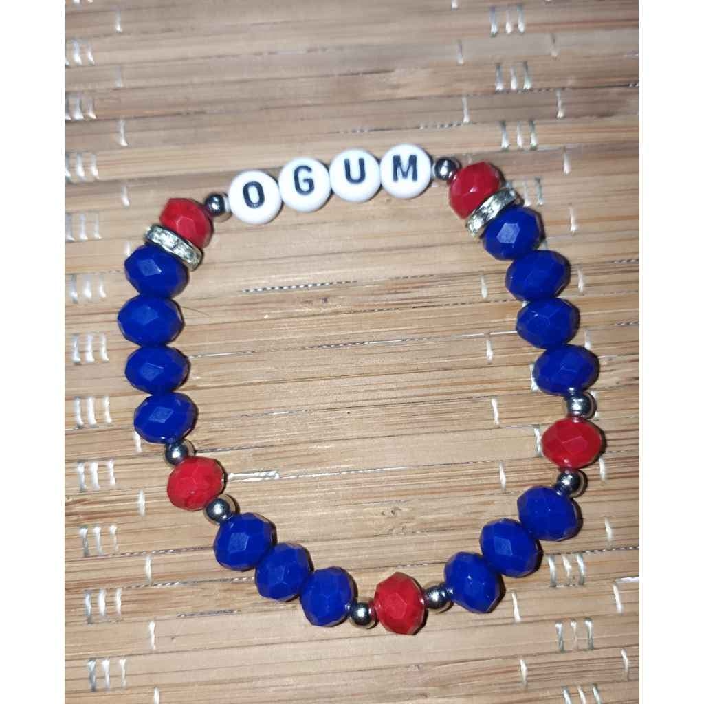 Pulseira de Proteção Artesanal de Ogum com Cristais Azuis e Vermelhos Pulseira de Proteção Artesanal de Ogum com Cristais Azuis e Vermelhos