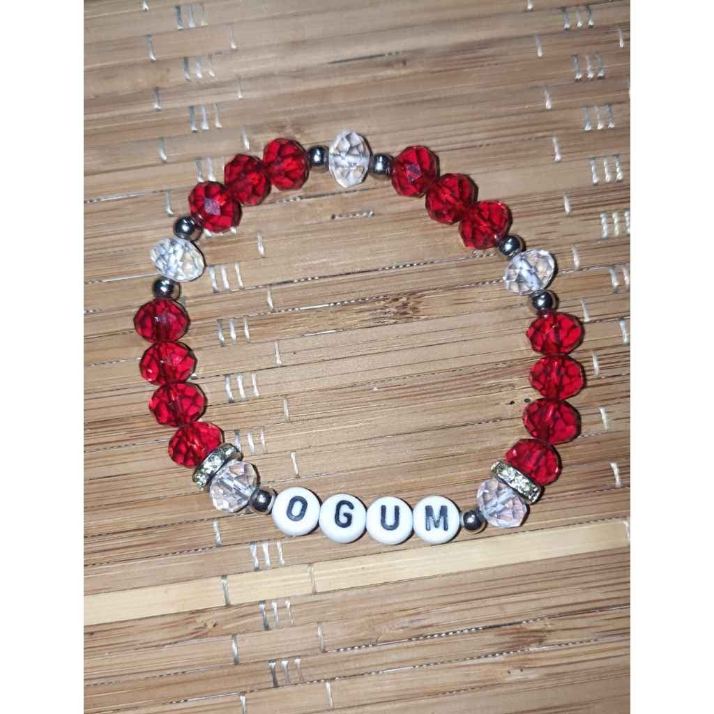 Pulseira de Proteção Artesanal de Ogum com Contas Vermelhas e Cristalinas Pulseira de Proteção Artesanal de Ogum com Contas Vermelhas e Cristalinas