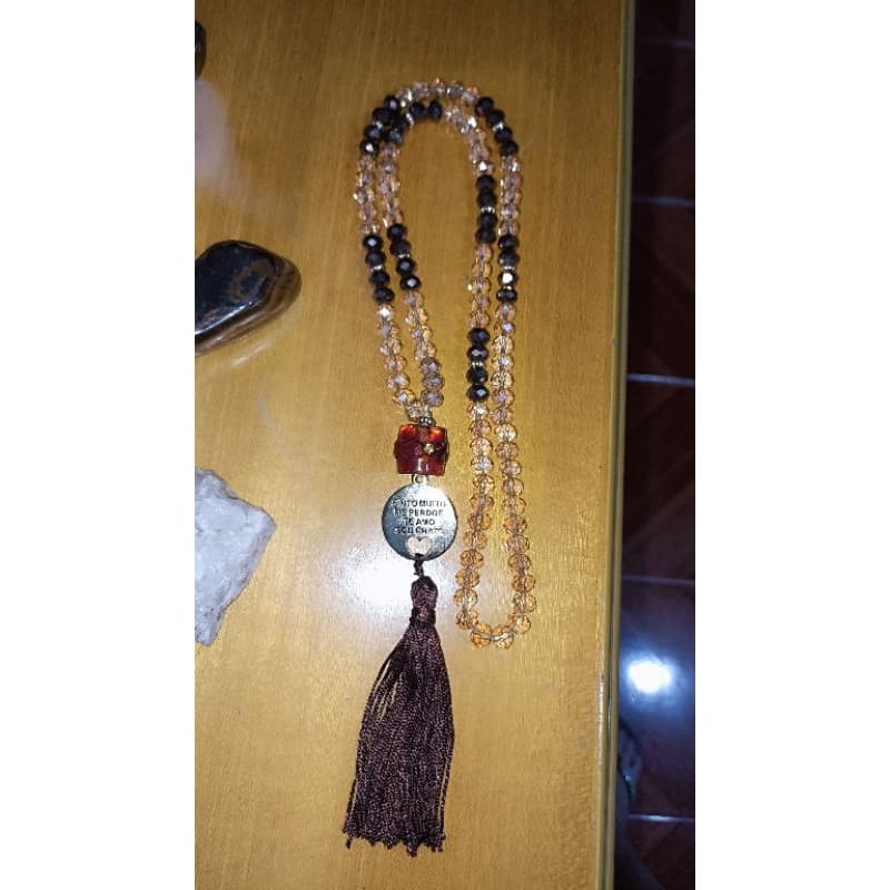 Japamala 108 Contas de Cristal Marrom com Pingente Ho'oponopono | Colar Espiritual Meditação Yoga Japamala 108 Contas de Cristal Marrom com Pingente Ho'oponopono | Colar Espiritual Meditação Yoga