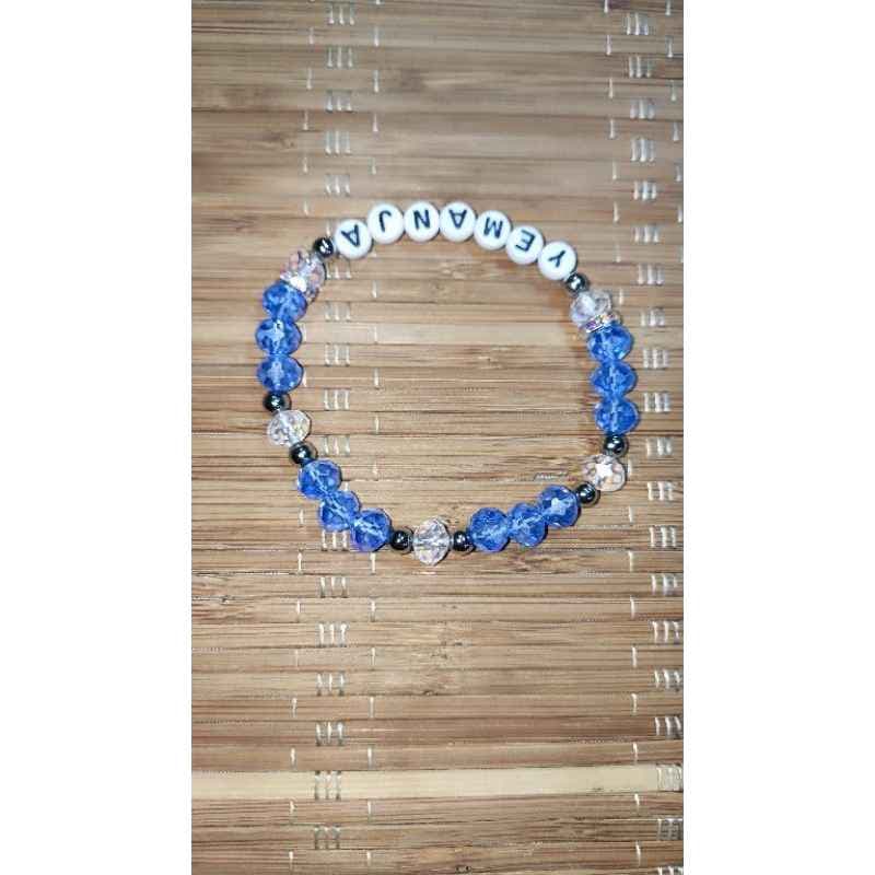 Pulseira de Proteção Artesanal de Yemanjá com Cristais Azuis e Transparentes Pulseira de Proteção Artesanal de Yemanjá com Cristais Azuis e Transparentes