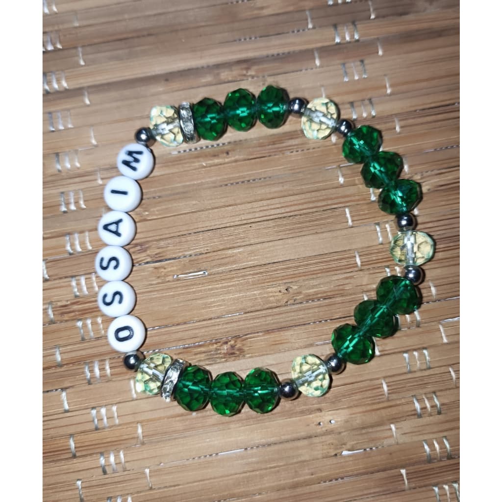 Pulseira de Proteção Artesanal de Ossain com Cristais Verdes e Transparentes Pulseira de Proteção Artesanal de Ossain com Cristais Verdes e Transparentes