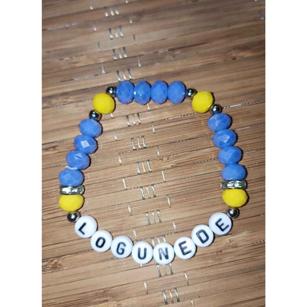 Pulseira de Proteção Artesanal de Logunedé com Cristais Azuis e Amarelos Pulseira de Proteção Artesanal de Logunedé com Cristais Azuis e Amarelos
