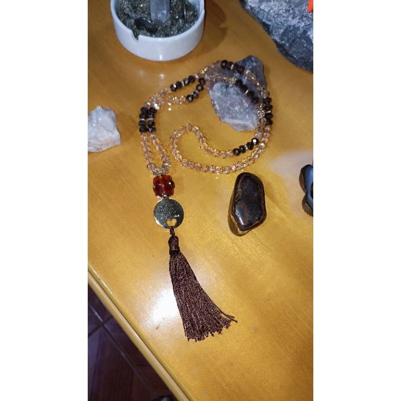 Japamala 108 Contas de Cristal Marrom com Pingente Ho'oponopono | Colar Espiritual Meditação Yoga Japamala 108 Contas de Cristal Marrom com Pingente Ho'oponopono | Colar Espiritual Meditação Yoga