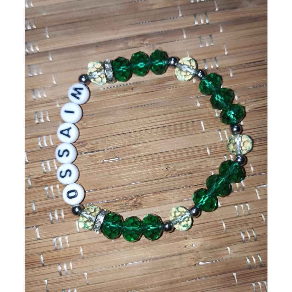Pulseira de Proteção Artesanal de Ossain com Cristais Verdes e Transparentes Pulseira de Proteção Artesanal de Ossain com Cristais Verdes e Transparentes