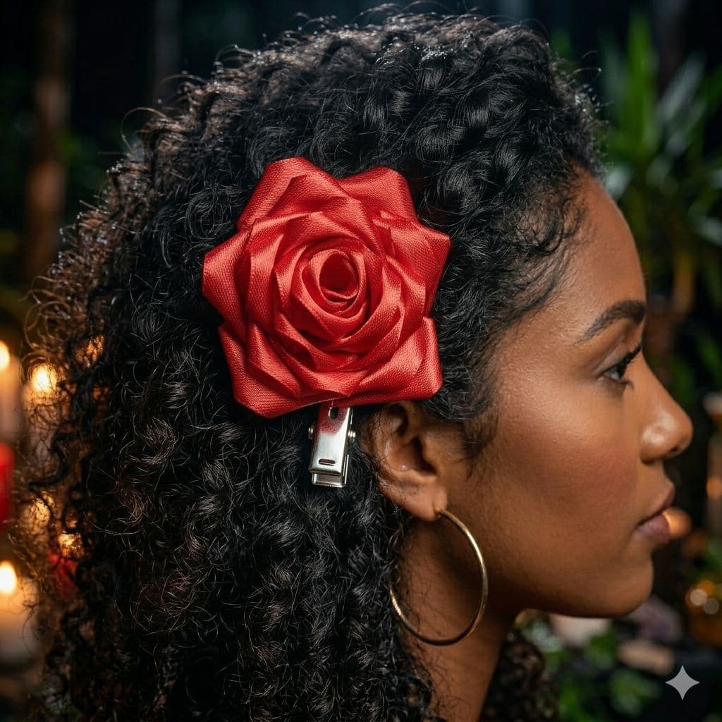 Presilha de Cabelo Rosa de Cetim Vermelha 25 Pétalas Artesanal para Estilo Elegante e Moderno com Fixação Prática Presilha de Cabelo Rosa de Cetim Vermelha 25 Pétalas Artesanal para Estilo Elegante e Moderno com Fixação Prática