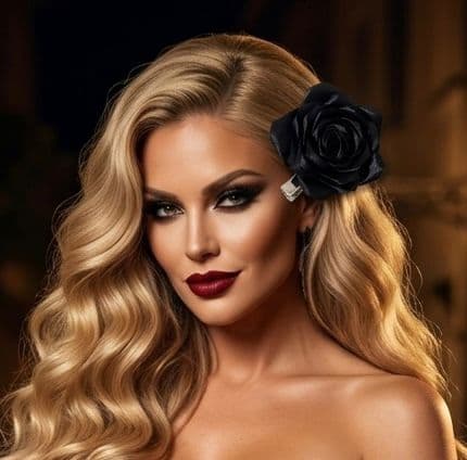 Presilha de Cabelo Rosa de Cetim Preta 25 Pétalas Artesanal para Estilo Elegante e Moderno com Fixação Prática Presilha de Cabelo Rosa de Cetim Preta 25 Pétalas Artesanal para Estilo Elegante e Moderno com Fixação Prática