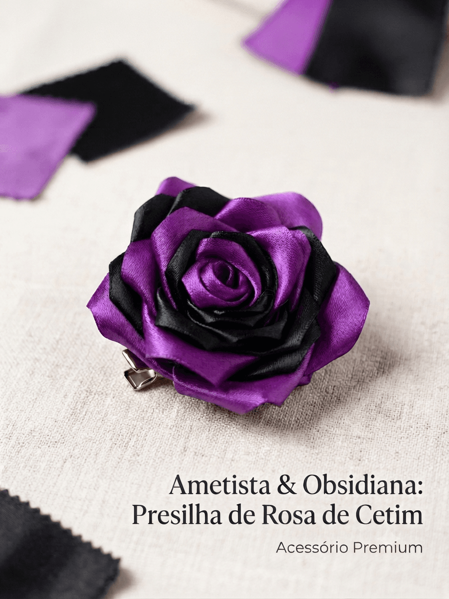 Presilha de Cabelo Rosa de Cetim preta e roxa 25 Pétalas Artesanal para Estilo Elegante e Moderno com Fixação Prática Presilha de Cabelo Rosa de Cetim preta e roxa 25 Pétalas Artesanal para Estilo Elegante e Moderno com Fixação Prática