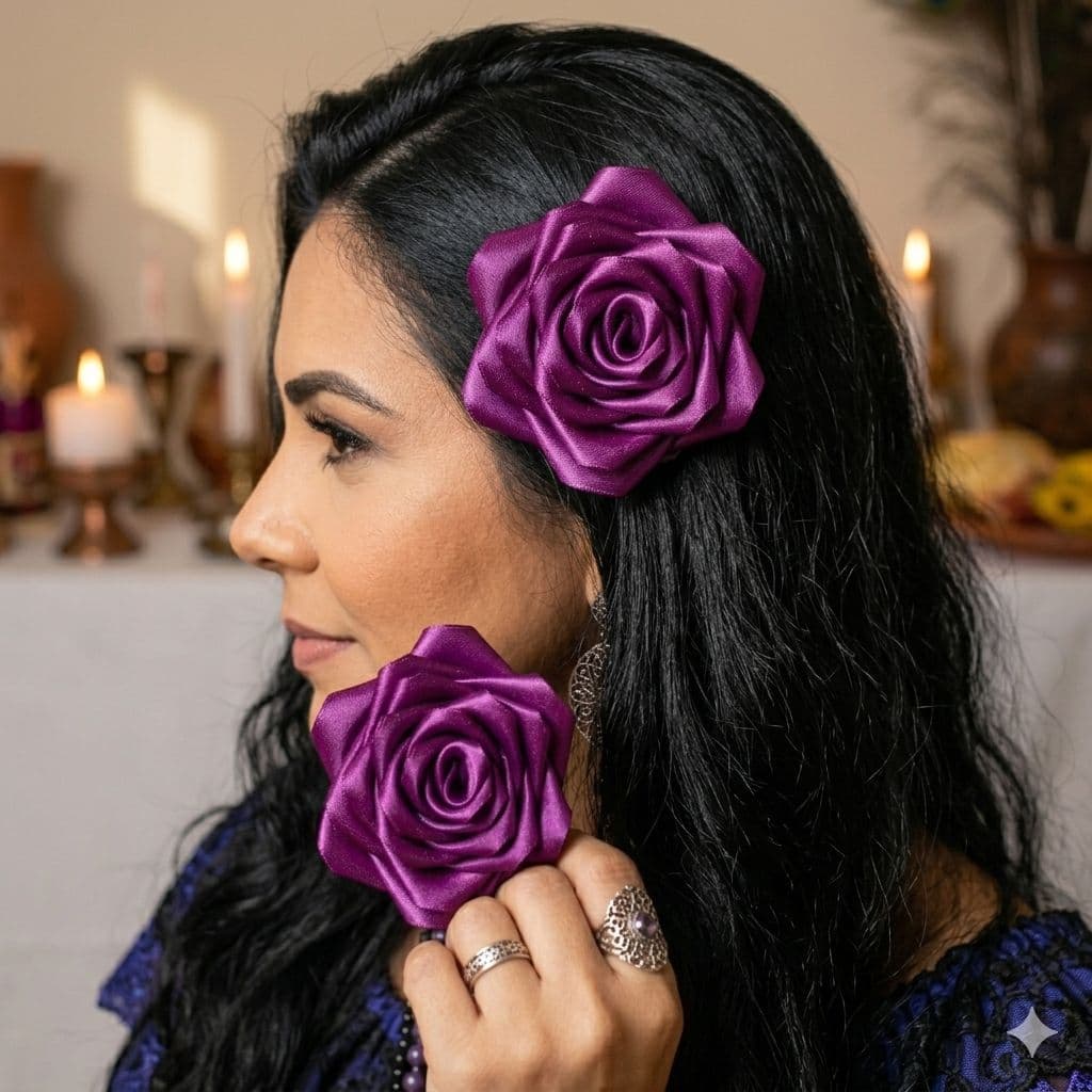 Presilha de Cabelo Rosa de Cetim Roxa 25 Pétalas Artesanal para Estilo Elegante e Moderno com Fixação Prática Presilha de Cabelo Rosa de Cetim Roxa 25 Pétalas Artesanal para Estilo Elegante e Moderno com Fixação Prática