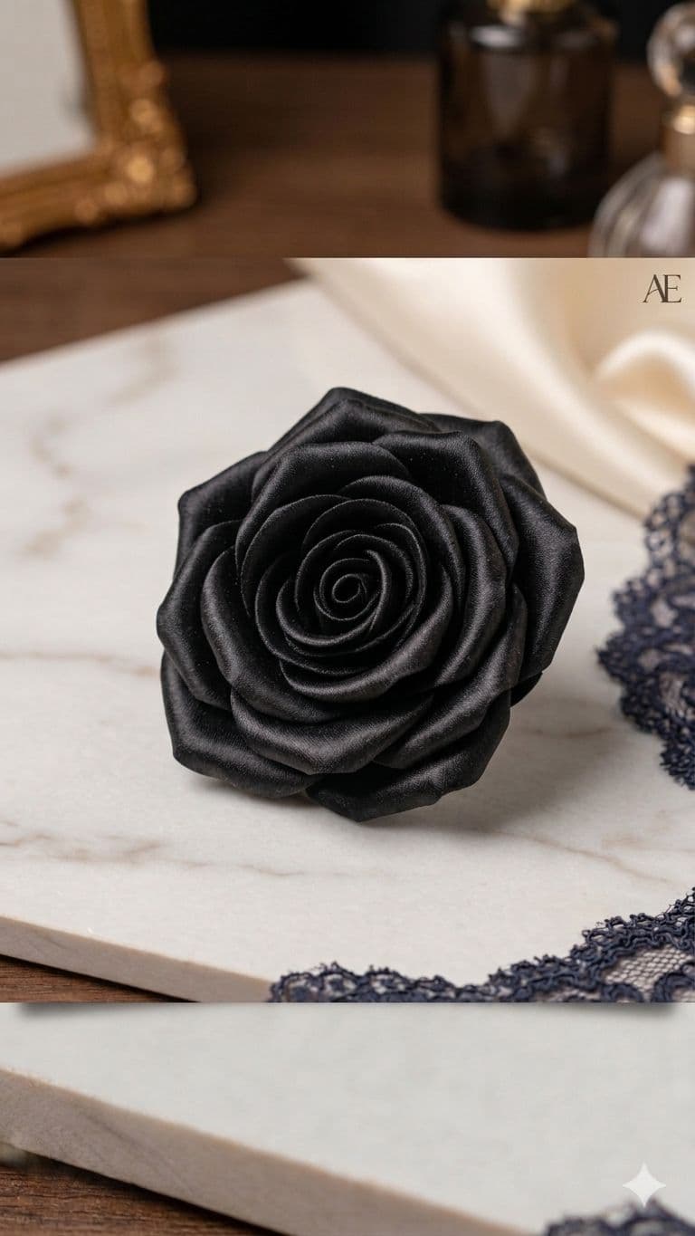 Presilha de Cabelo Rosa de Cetim Preta 25 Pétalas Artesanal para Estilo Elegante e Moderno com Fixação Prática Presilha de Cabelo Rosa de Cetim Preta 25 Pétalas Artesanal para Estilo Elegante e Moderno com Fixação Prática