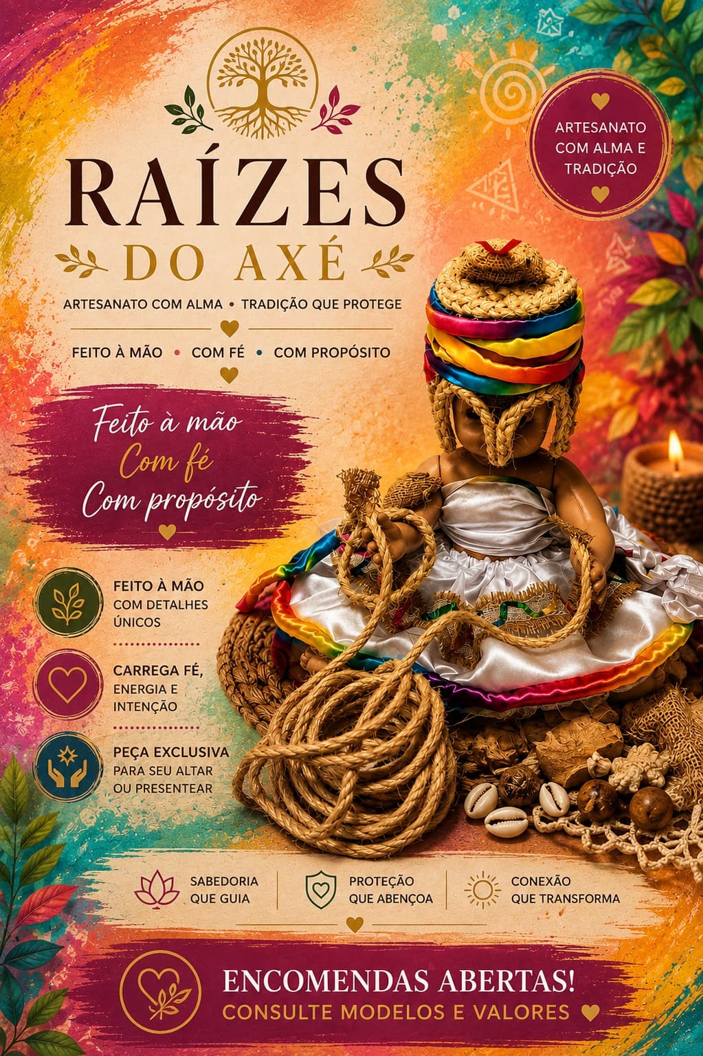 Boneco Artesanal de Orixá — 💜 Peça única feita à mão com materiais naturais, conchas, sementes e pedrarias. Boneco Artesanal de Orixá — 💜 Peça única feita à mão com materiais naturais, conchas, sementes e pedrarias.