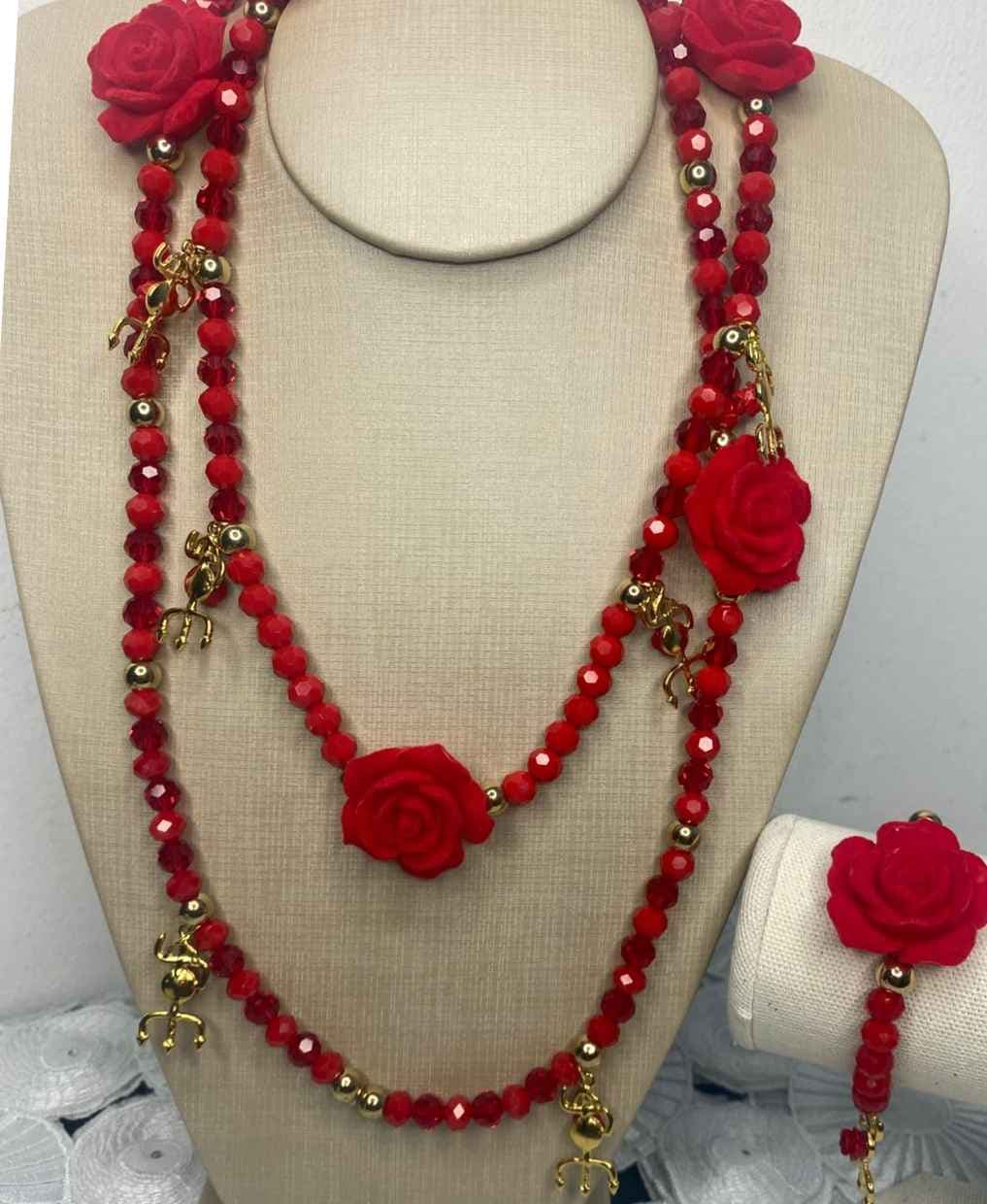 Guia de Pombagira Rosa Vermelha + Pulseira Guia de Pombagira Rosa Vermelha + Pulseira