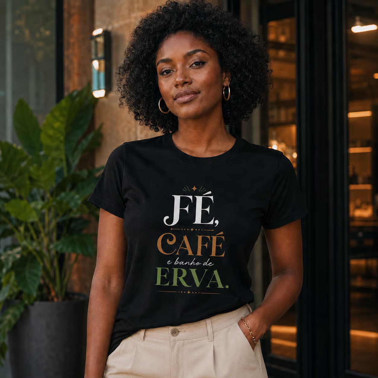 Camiseta: Fé, Café e Banho de Erva. Camiseta: Fé, Café e Banho de Erva.