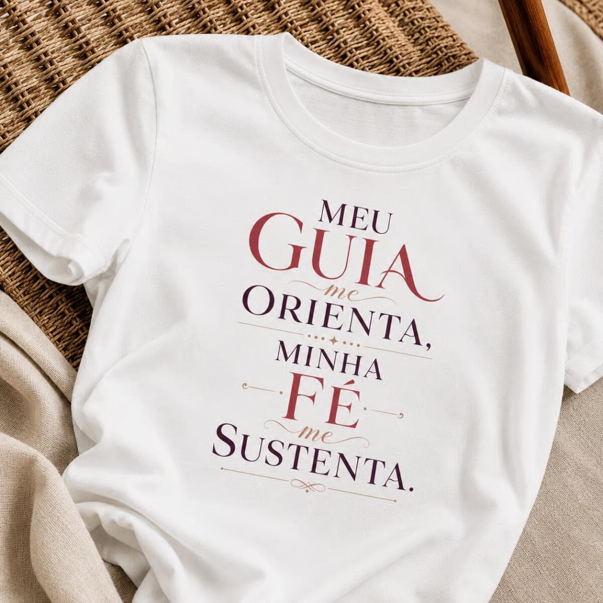 Camiseta: Meu Guia me Orienta, Minha Fé me Sustenta. Camiseta: Meu Guia me Orienta, Minha Fé me Sustenta.