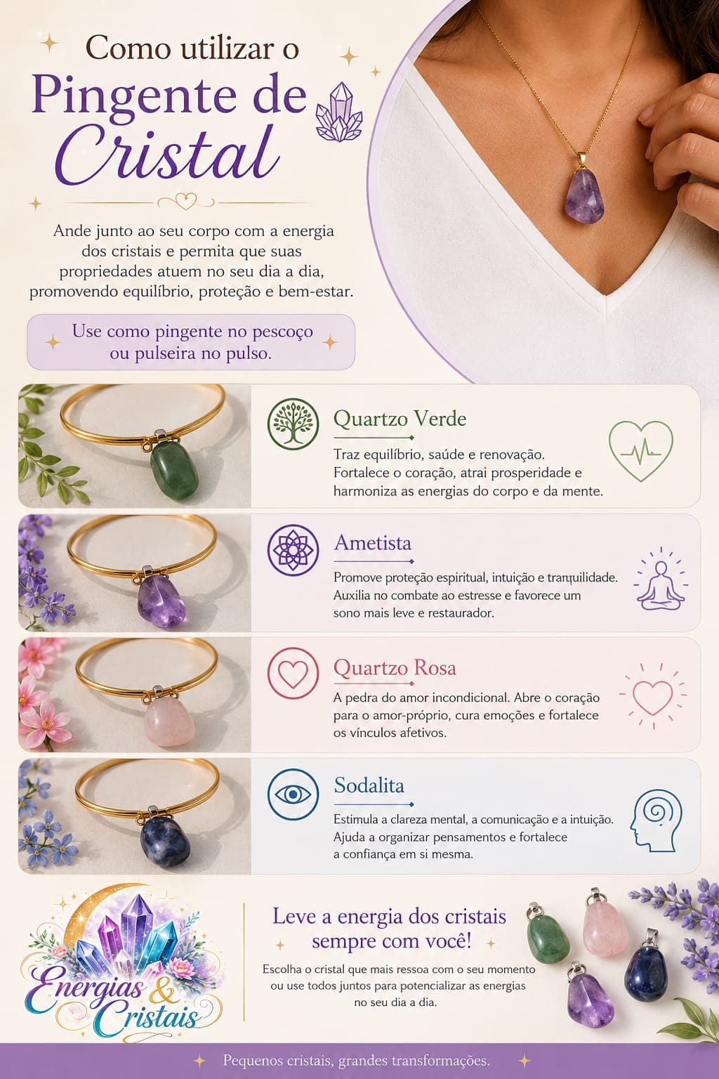 Pingente Energético: escolha seu cristal de poder Pingente Energético: escolha seu cristal de poder