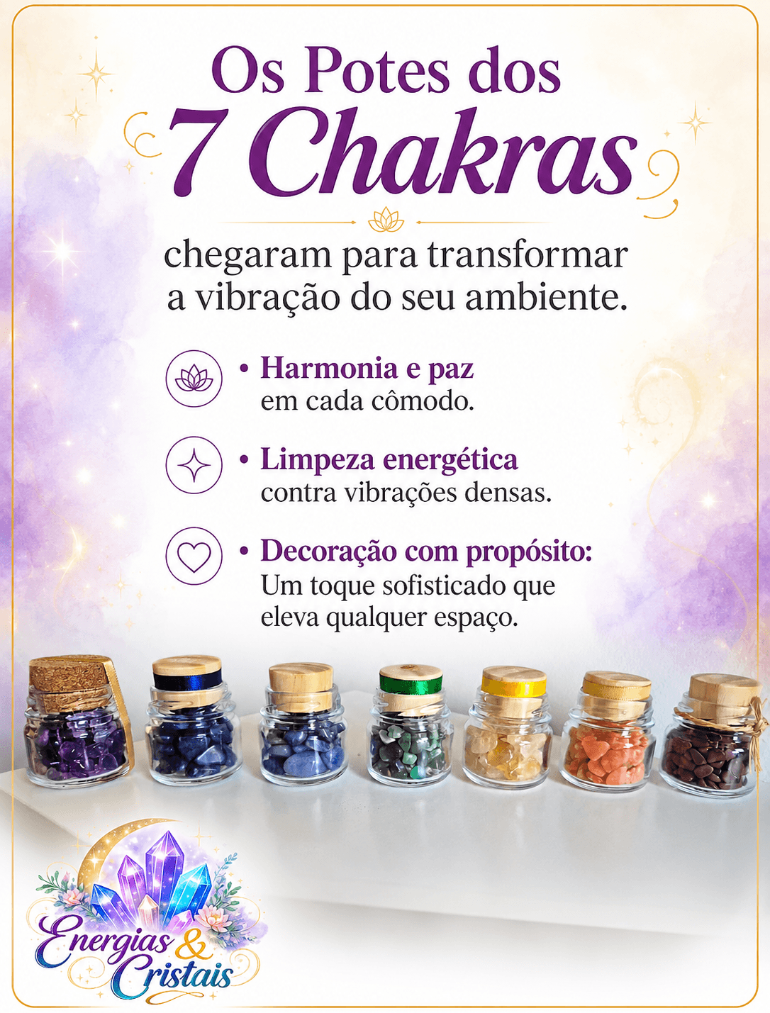 Kit Pote dos 7 Chakras - Um kit completo com potes intencionados Kit Pote dos 7 Chakras - Um kit completo com potes intencionados