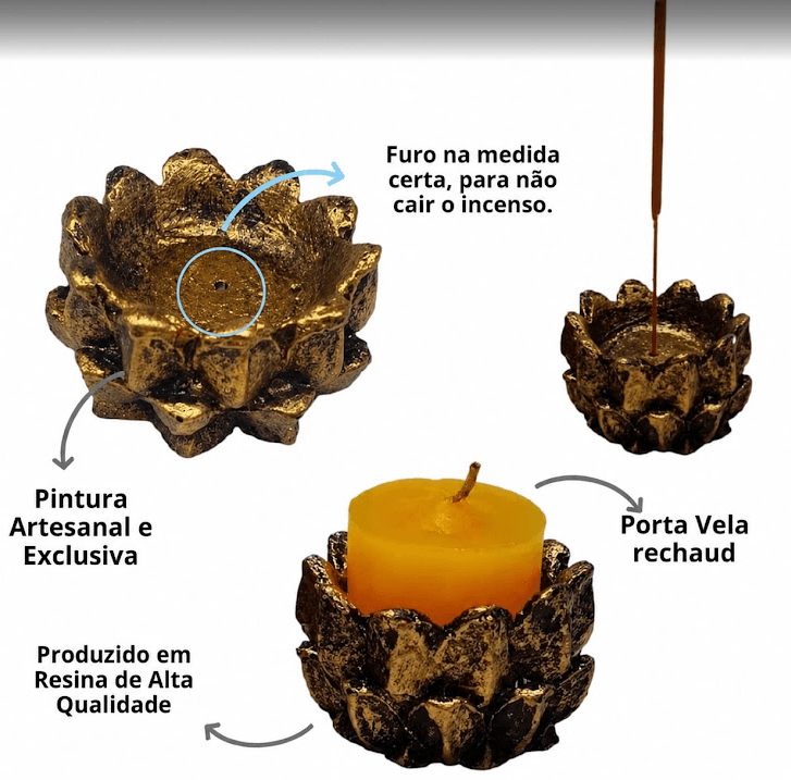 Porta incenso e castiçal 2 em 1 modelo Flor de lótus. Porta incenso e castiçal 2 em 1 modelo Flor de lótus.