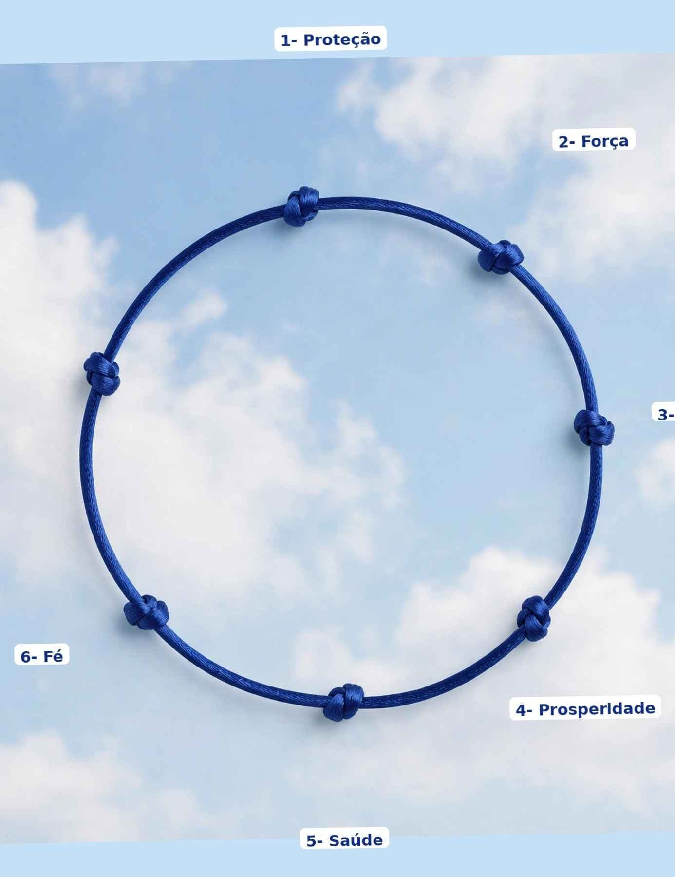 Pulseira 7 nós Azul Royal da Kabbalah com fecho macramé ajustável Pulseira 7 nós Azul Royal da Kabbalah com fecho macramé ajustável