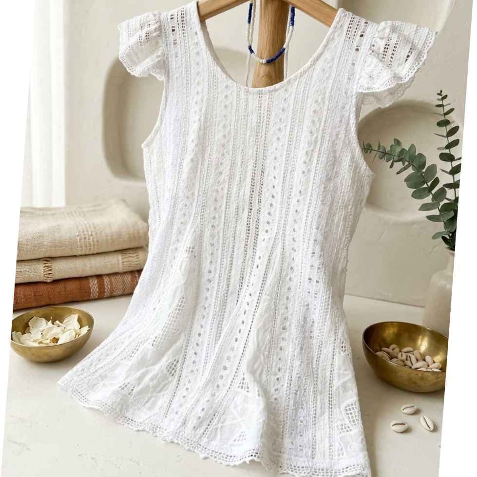 Bata de Candomblé/Umbanda Feminina em Renda Branca – Tradição e Elegância