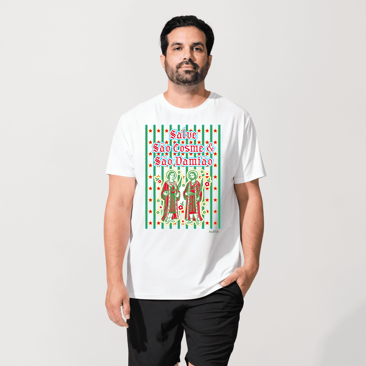 Camiseta - Umbanda - Aláfia- Saquinho Retro Cosme e Damião Camiseta - Umbanda - Aláfia- Saquinho Retro Cosme e Damião