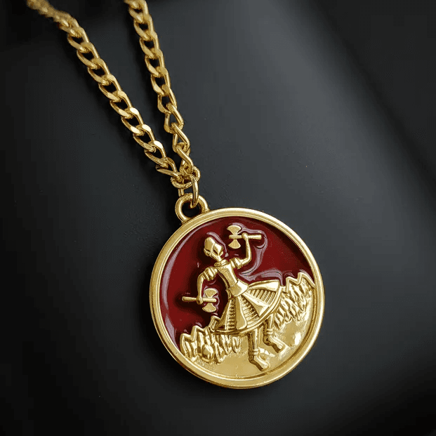 Colar Xango Pingente Medalha Orixá banho dourado com verniz italiano Colar Xango Pingente Medalha Orixá banho dourado com verniz italiano