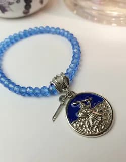 Pulseira Cristais Pingente Orixá Ogum prateado Pulseira Cristais Pingente Orixá Ogum prateado