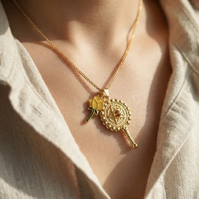 Colar Com corrente e Patuá de Oxum Espelho e Buzio - Dourado Colar Com corrente e Patuá de Oxum Espelho e Buzio - Dourado