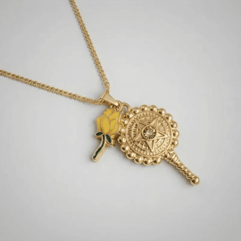 Colar Com corrente e Patuá de Oxum Espelho e Buzio - Dourado Colar Com corrente e Patuá de Oxum Espelho e Buzio - Dourado