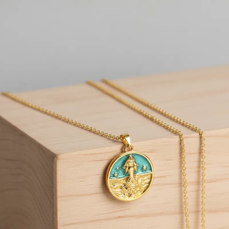 Colar Iemanjá Pingente Medalha Orixá dourado banho verniz Colar Iemanjá Pingente Medalha Orixá dourado banho verniz