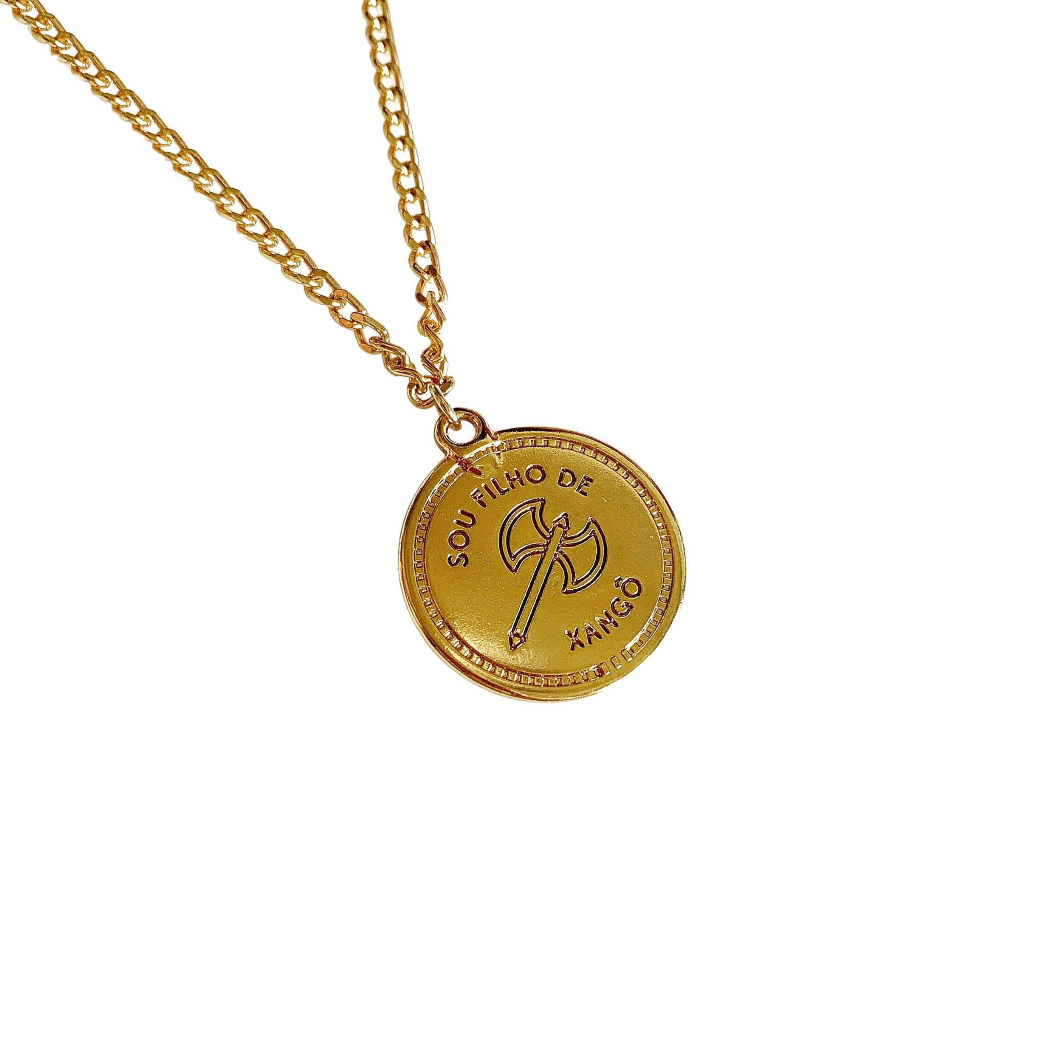 Colar Xango Pingente Medalha Orixá banho dourado com verniz italiano Colar Xango Pingente Medalha Orixá banho dourado com verniz italiano