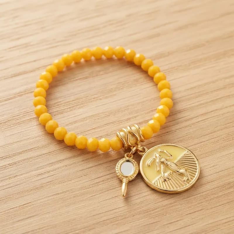 Pulseira Cristais Pingente Orixá Oxum dourada Pulseira Cristais Pingente Orixá Oxum dourada