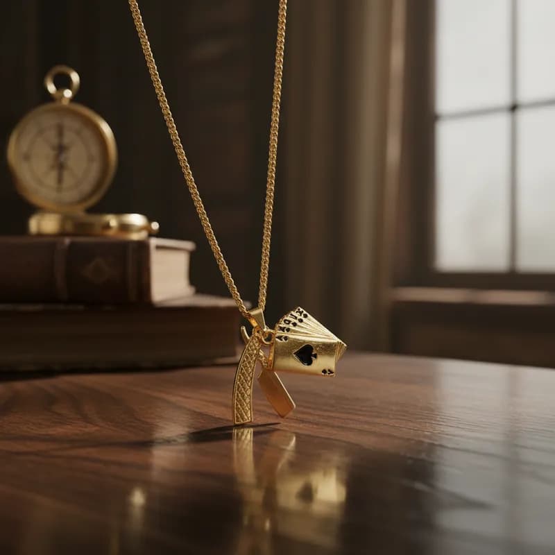Colar Laroiê Maria Navalha dourado - Navalha e Baralho Colar Laroiê Maria Navalha dourado - Navalha e Baralho