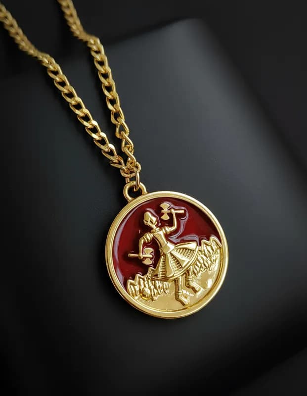 Colar Xango Pingente Medalha Orixá banho dourado com verniz italiano Colar Xango Pingente Medalha Orixá banho dourado com verniz italiano