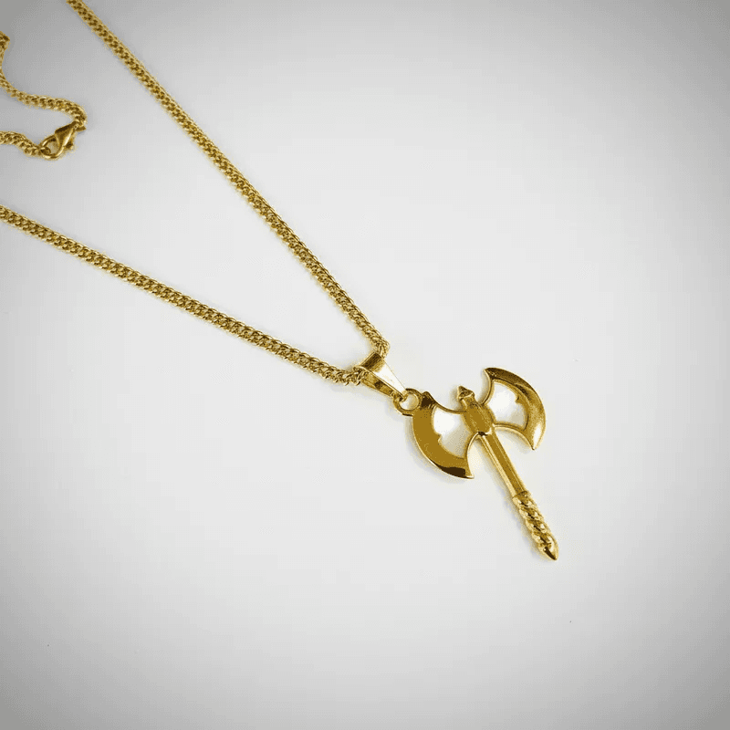 Colar Corrente Símbolo Orixá Xangô Machado 2 gumes dourado Colar Corrente Símbolo Orixá Xangô Machado 2 gumes dourado