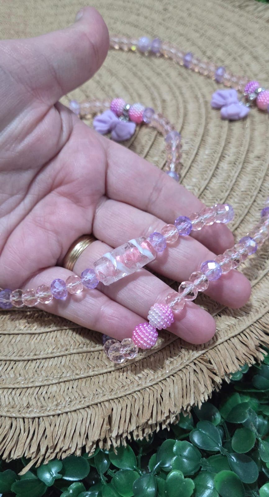Guia de Erê Cristal 8mm Lilás Rosa Transparente Umbanda Laço Murano Guia de Erê Cristal 8mm Lilás Rosa Transparente Umbanda Laço Murano