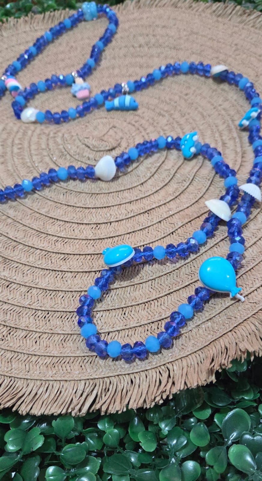 Guia de Erê Azul Cristal Leitoso Transparente Umbanda Concha Peixe Doces Guia de Erê Azul Cristal Leitoso Transparente Umbanda Concha Peixe Doces