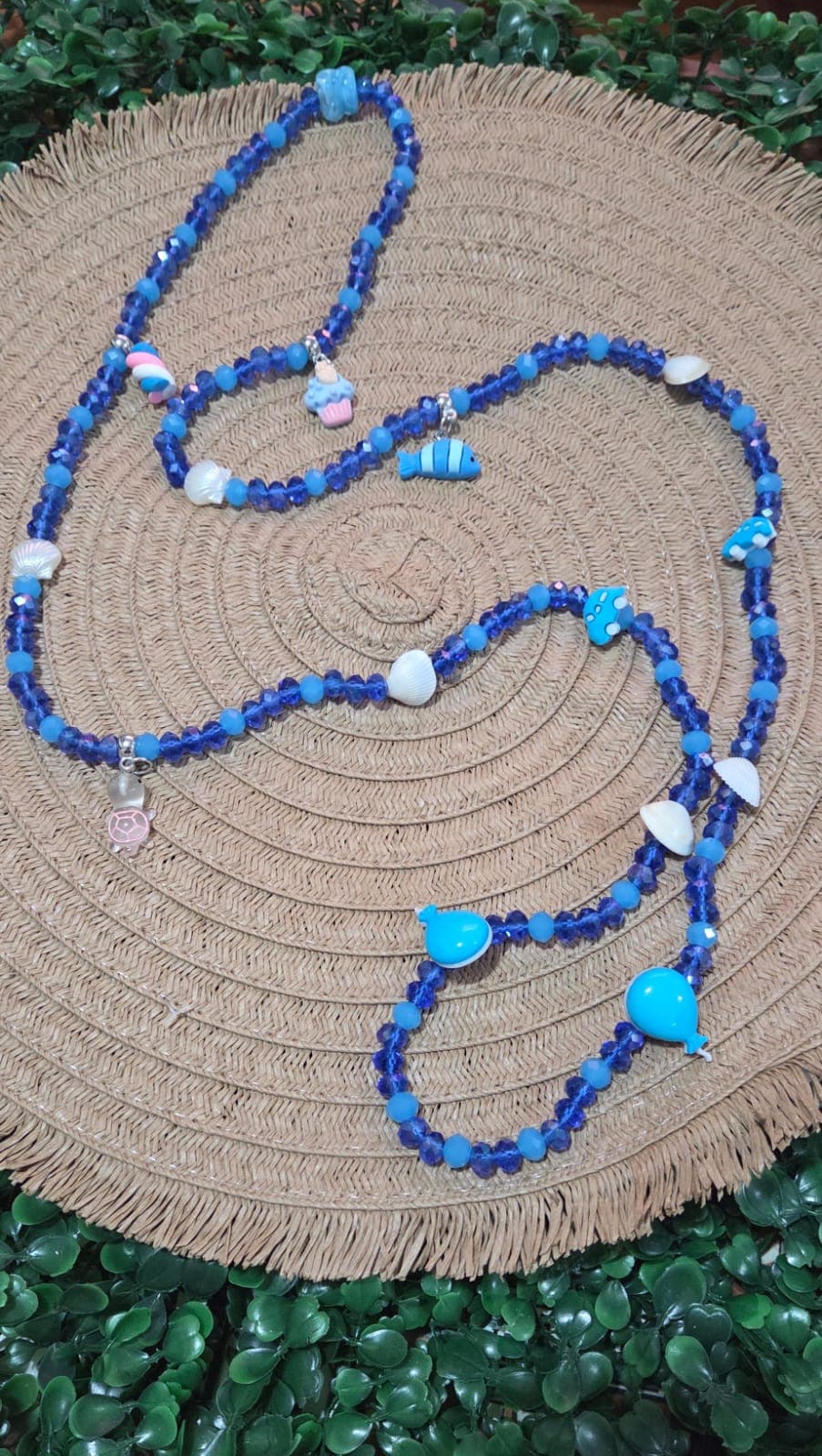Guia de Erê Azul Cristal Leitoso Transparente Umbanda Concha Peixe Doces Guia de Erê Azul Cristal Leitoso Transparente Umbanda Concha Peixe Doces