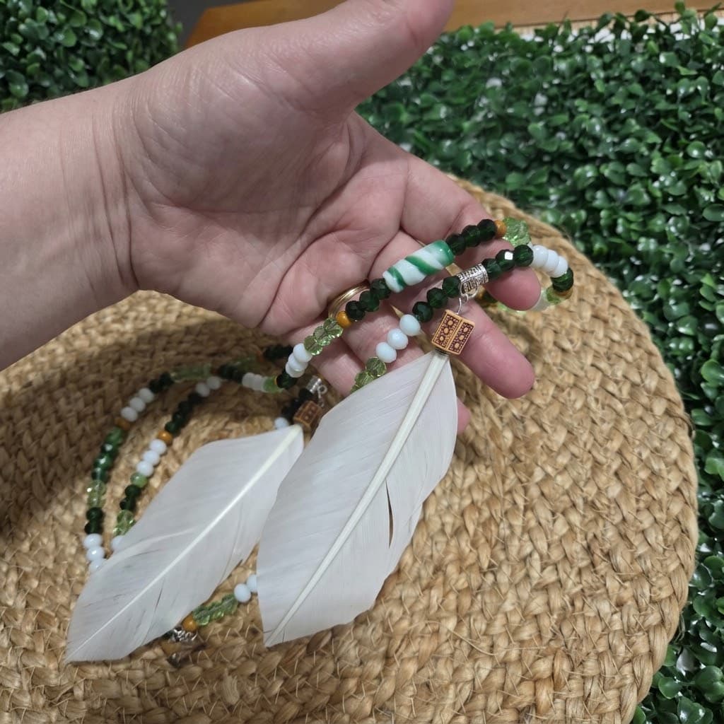 🌿 Guia de Caboclo Cristal Nº 8 | Verde e Branca e entremeio em madeira | Firma de Murano 🌿 Guia de Caboclo Cristal Nº 8 | Verde e Branca e entremeio em madeira | Firma de Murano