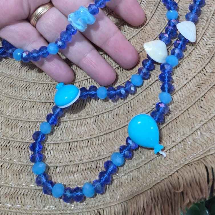 Guia de Erê Azul Cristal Leitoso Transparente Umbanda Concha Peixe Doces Guia de Erê Azul Cristal Leitoso Transparente Umbanda Concha Peixe Doces